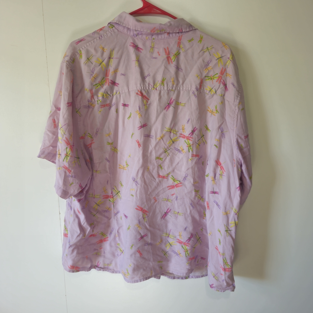 Liz Claiborne Woman 3X Silk Lavender Dragonfly Button Up Shirt Vintage Pastels - Picture 4 of 9